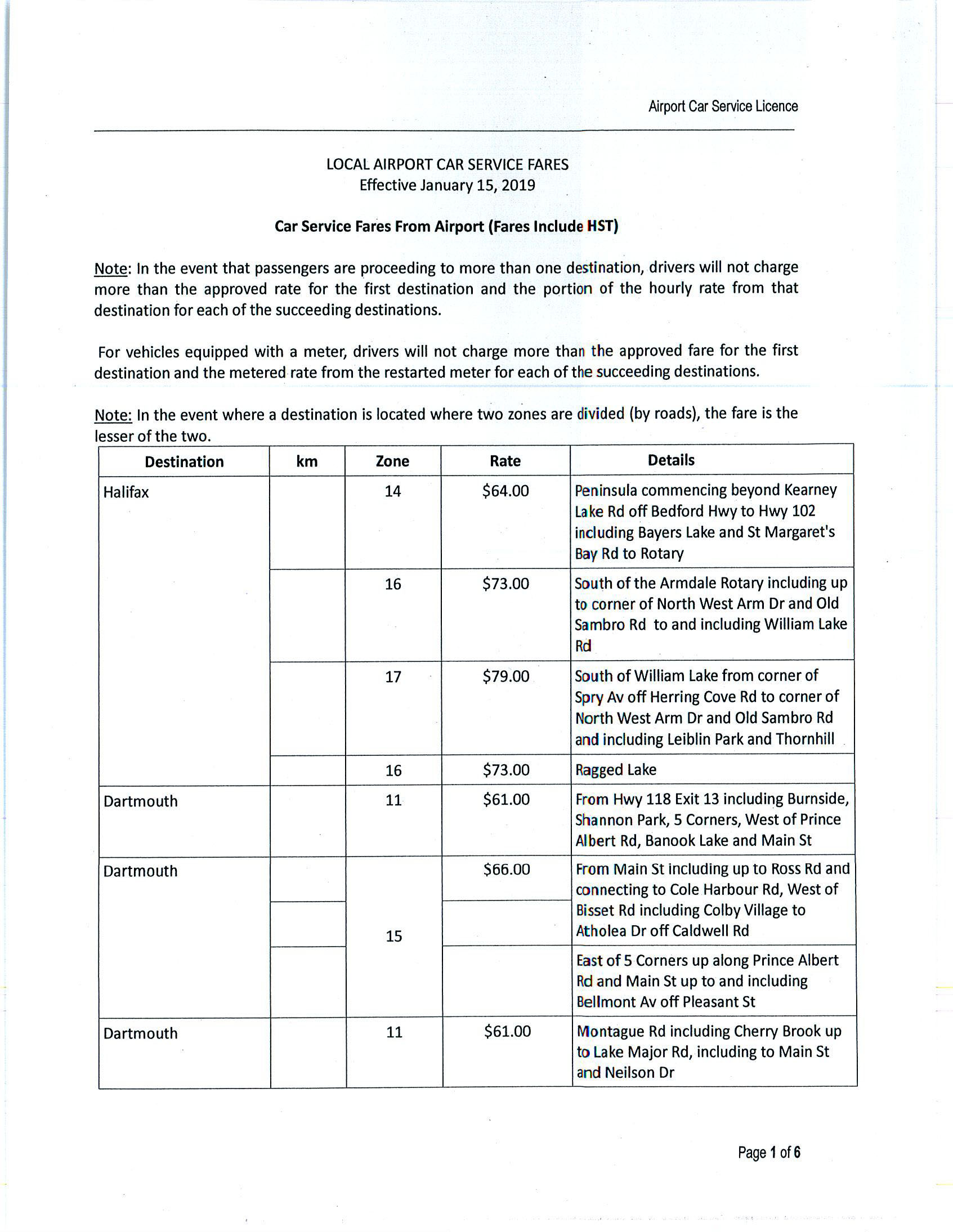 Halifax Airport cab rates